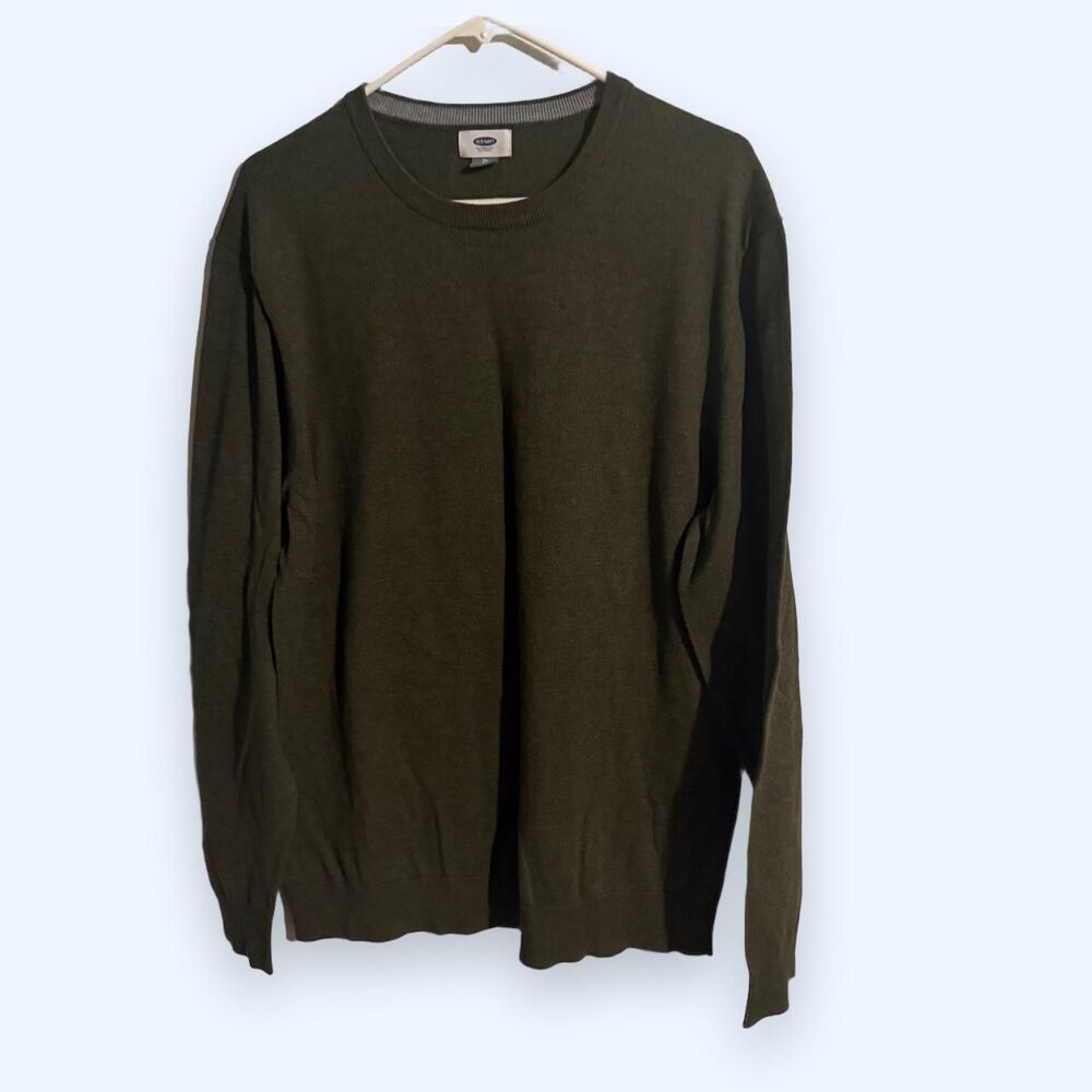 Old Navy Sweater Men XL Olive Green Crewneck Long Sleeve Solid Knit Lightweight